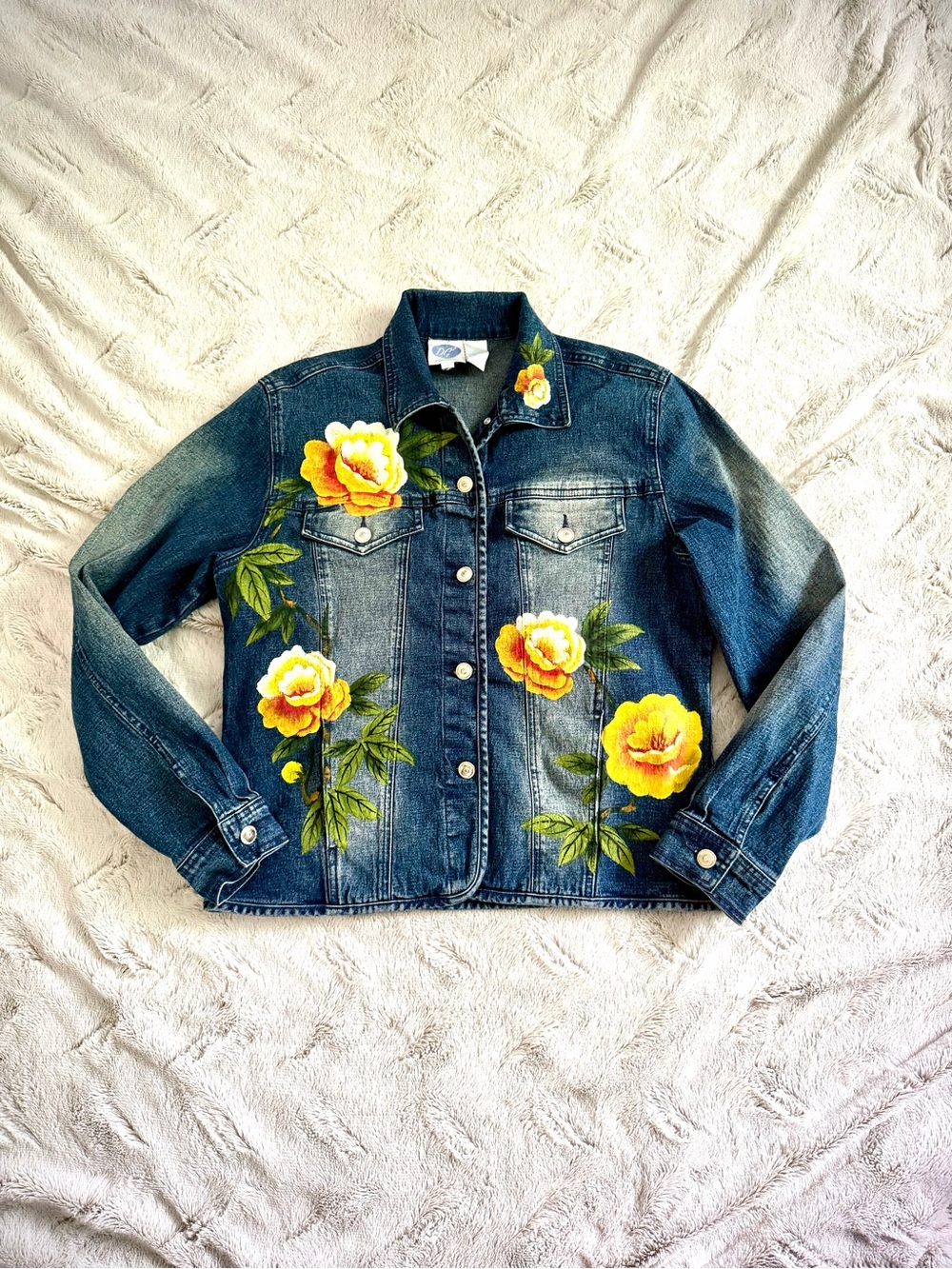DG2 by Diane Gilman Women's Blue Floral Jean Jacket Button Collared Pockets S
